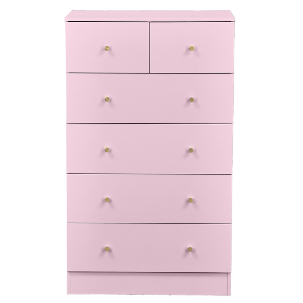 马卡龙粉 刨花板 贴麻面三胺 66*40*111cm 4+2抽 抽屉柜 哑金把手-3