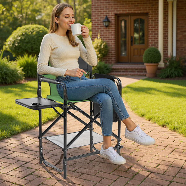 26in 黑铁管 深绿/黑色布面 喷塑铁扁管 铁导演椅 120kg 无便携袋-5