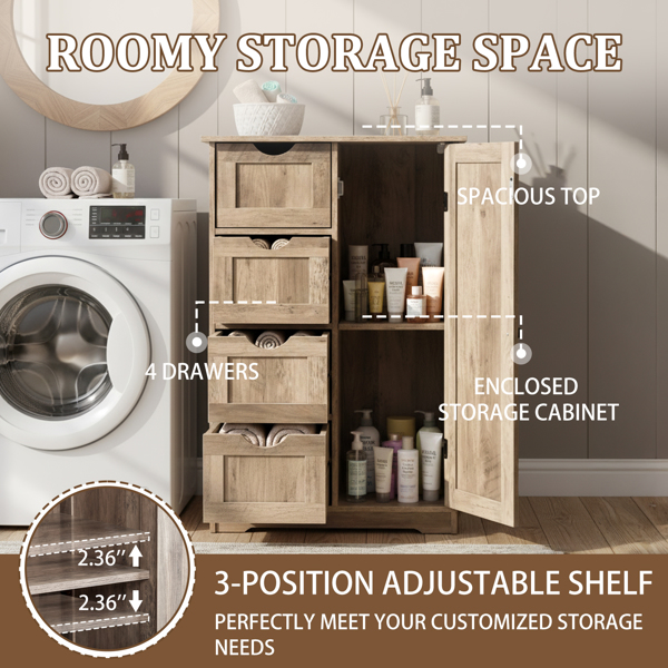 水洗灰 密度板三胺贴面 56*30*80cm 4抽 1门 浴室立柜-13