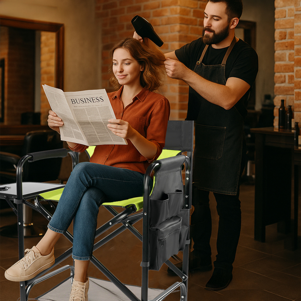 31in 黑铁管 荧光绿/黑色布面 喷塑铁扁管 铁导演椅 120kg 无便携袋-2