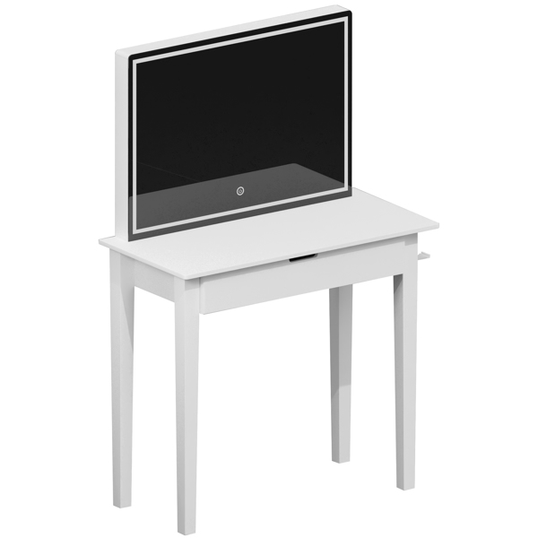 带镜子的梳妆台套装，化妆桌配有一个抽屉，可收纳化妆品，卧室梳妆台配有可调光LED灯和凳子，白色饰面-10