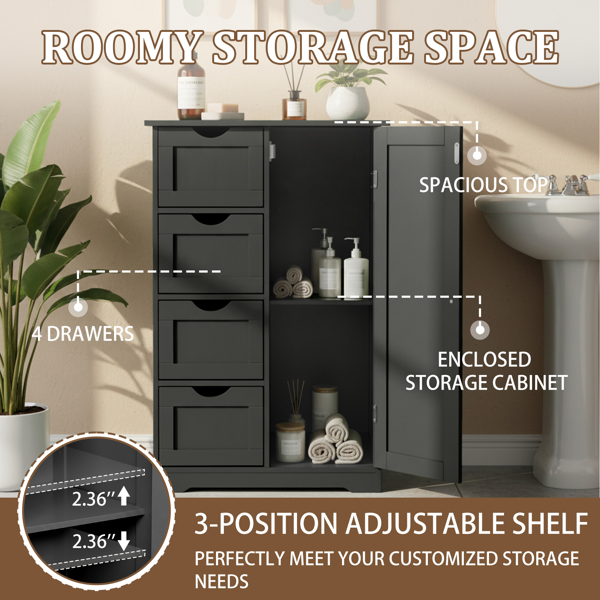 黑色 密度板三胺贴面 56*30*80cm 4抽 1门 浴室立柜-11