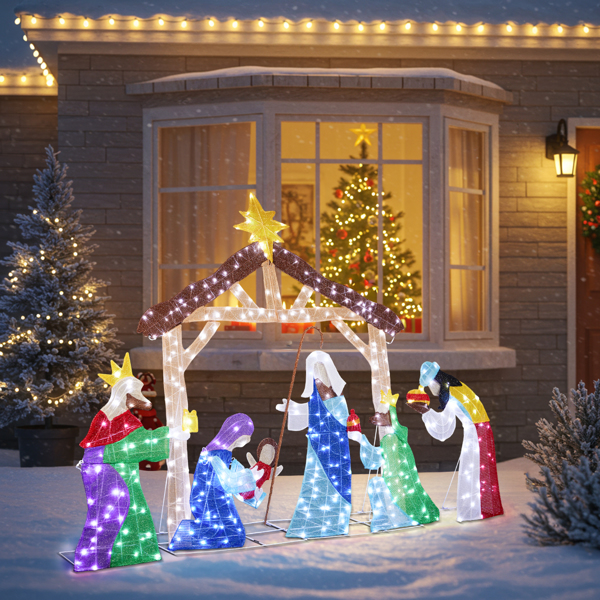 210*34*155CM   房子耶稣诞生   2D 白灯 葱布   24V  3.6W 圣诞灯饰耶稣-5