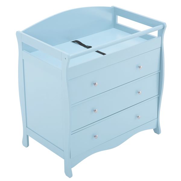 蓝色 油漆面 密度板 三层抽屉 90.5*58*92cm  儿童木床 带安全带 换尿布台 婴儿-29