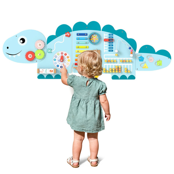 11合1恐龙活动墙忙碌板面板——木质感官玩具蓝色-2