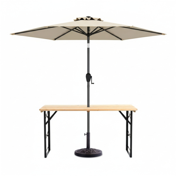 3件套庭院野餐套装-7.5英尺曲柄倾斜伞，重型树脂底座，可调节支腿，后院/花园/露营地-1