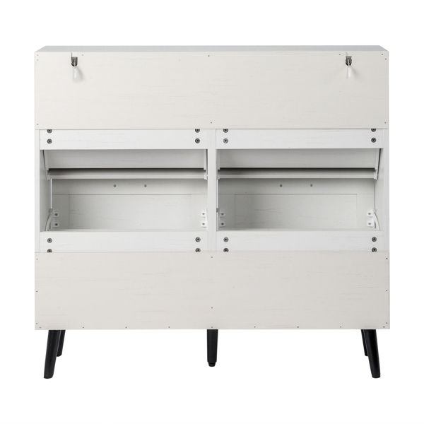 谷仓门4翻斗 金属黑色一字把手+三胺刨花板 +黑色实木塑封锥形腿 鞋柜 106*24*98cm 做旧白-4