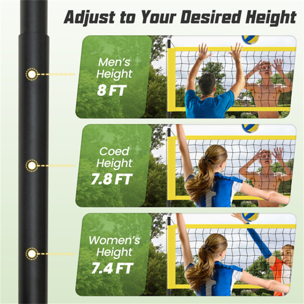 32'x3'重型排球网套-3级可调杆、防下垂绞车、全包配件-黄色-9