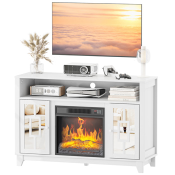 白色 浮雕面 120x40x80.7cm 蜂巢板 刨花板贴三胺 带镜面双门 适用18in壁炉芯 壁炉电视柜 