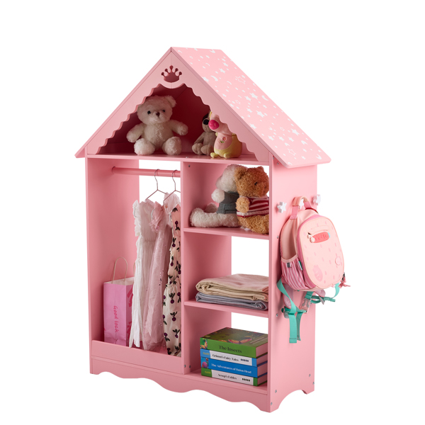 粉色 白色星星印刷 密度板 喷漆 1镜3层架1挂衣杆 儿童衣柜-2