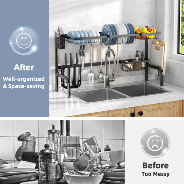 双层水槽上方碗架-可扩展钢制，12个碗+10个盘子容量，防锈，吸盖稳定-6