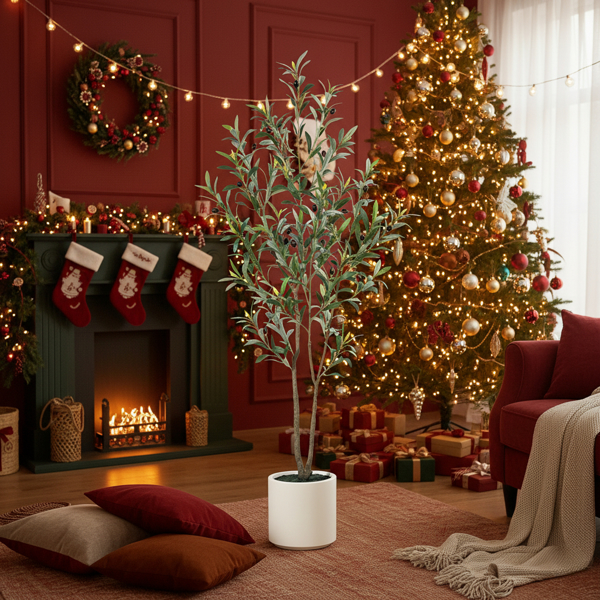5英尺白色人造圣诞树自然假树室内节日装饰易护理人造冷杉用于家庭全年节日展示圣诞节礼物免维护圣诞树FBA发货-13