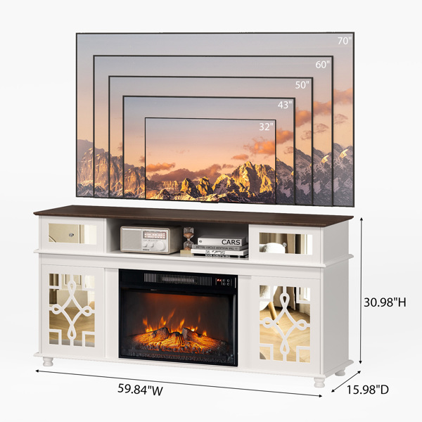 白色 152*40.6*78.7 密度板柜体 刨花层板 2门2抽1搁架 柜门带镜面 图案 适用23in壁炉 壁炉电视柜-6