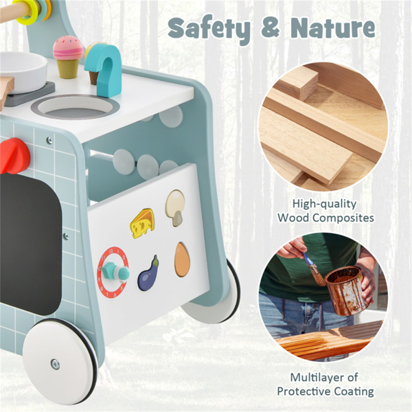 带游戏厨房的6合1木制婴儿推车  -蓝色-9