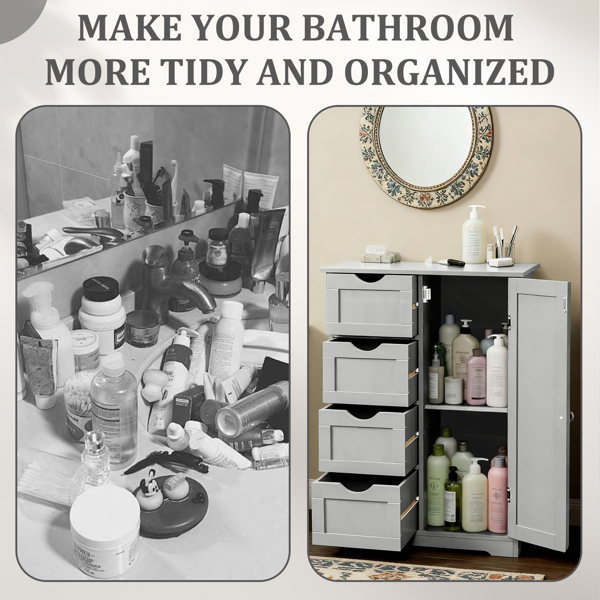 灰色 密度板三胺贴面 56*30*80cm 4抽 1门 浴室立柜-8