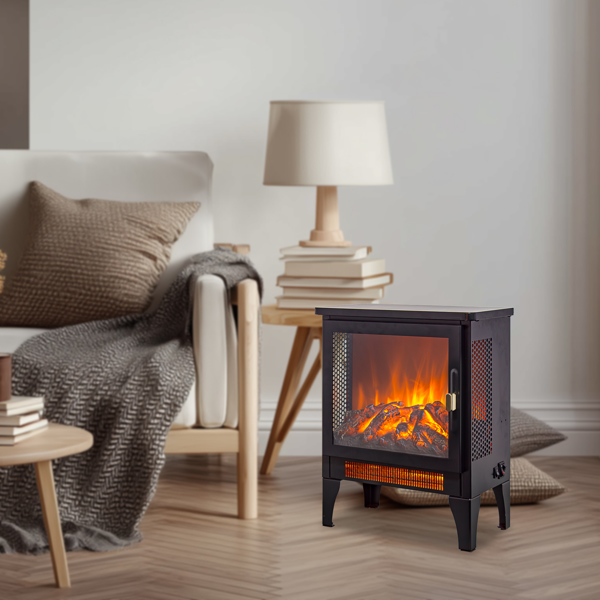17英寸独立式电壁炉炉灶取暖器，带3D火焰效果，黑色-6