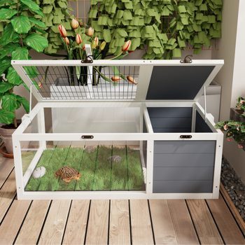 爬行动物栖息地龟屋，带灯架、3个亚克力观察窗、2个防水托盘、可锁定顶盖，易于清洁的木制饲养箱，适用于乌龟、蜥蜴、蛇和小宠物--不支持self-pick up