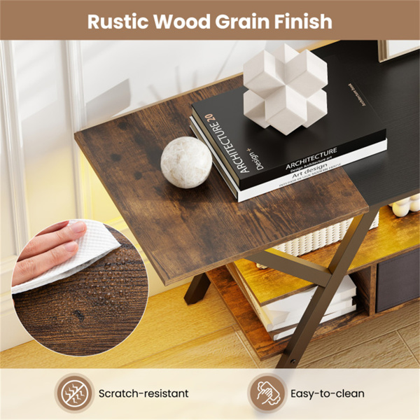 55英寸LED发光电视支架-16种颜色+4种模式，内置充电站（2个AC+USB+C型），乡村棕色+黑色-11