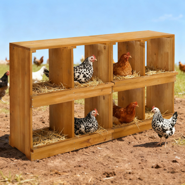 50*27*14.5inch 8隔间 普黄 平顶双层 杉木 喂食用品-5