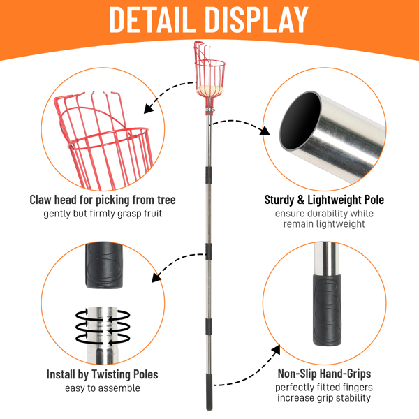 13FT 红色 摘果器 拼接  不锈钢 杆式工具-8