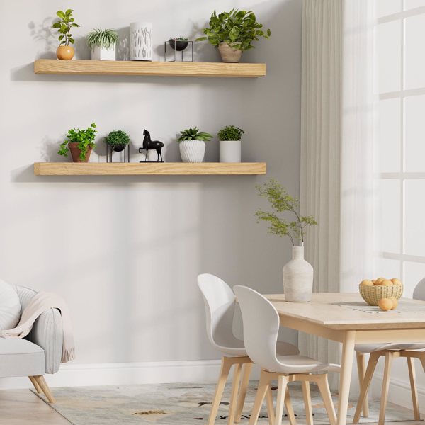 壁炉架，60英寸木质悬浮式壁炉架，壁挂式手工木支架，壁炉上方壁炉架，配有升级树脂端盖，60英寸宽 x 8英寸深 x 3英寸高，仿旧橡木-8