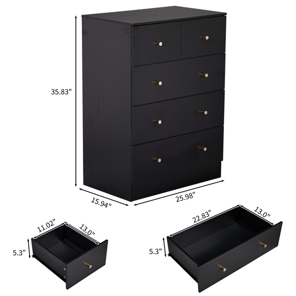 黑色 刨花板 贴麻面三胺 66*40*91cm 3+2抽 抽屉柜 哑金把手-5