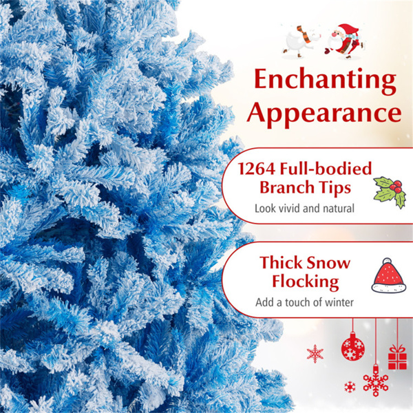 7英尺植绒圣诞树（白色和蓝色）-1264枝梢，防火PVC，3节组件，20英寸金属支架-10