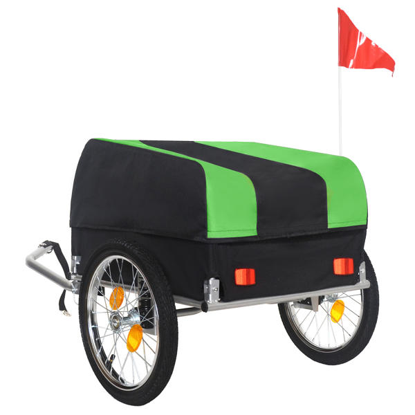 重型自行车货运拖车，带可拆卸防水罩 – 承重 88 磅，16 英寸全地形车轮，可折叠设计，适用于露营、购物等，绿黑色--不支持self-pick up-3