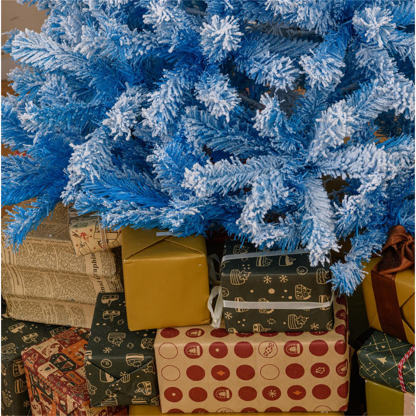 5英尺植绒圣诞树（白色和蓝色）-456枝梢，防火PVC，2段式组件，金属支架-13