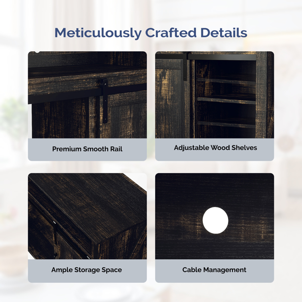 58寸黑金橡木色谷仓门滑轨壁炉柜 147.32*39*75cm 23寸壁炉芯-3