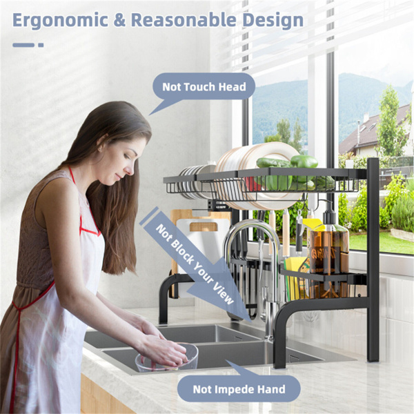 双层水槽上方碗架-可扩展钢制，12个碗+10个盘子容量，防锈，吸盖稳定-10