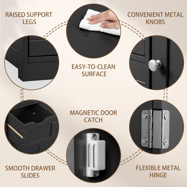 黑色 密度板三胺贴面 56*30*80cm 4抽 1门 浴室立柜-2