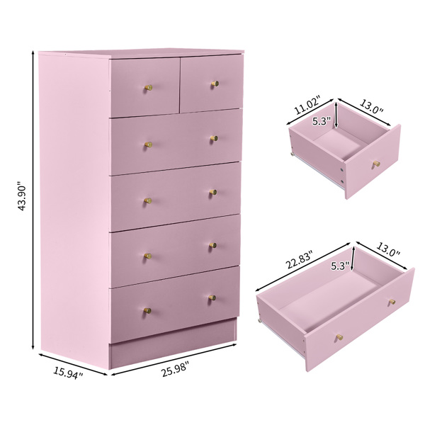 马卡龙粉 刨花板 贴麻面三胺 66*40*111cm 4+2抽 抽屉柜 哑金把手-5