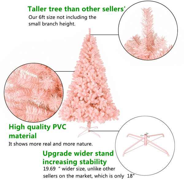 6ft 粉色 1000枝头 PVC材质 圣诞树-24