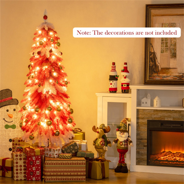 5英尺草莓蛋糕圣诞树-301枝梢，100个暖白色LED，红色+白色+棕色PVC/金属-3