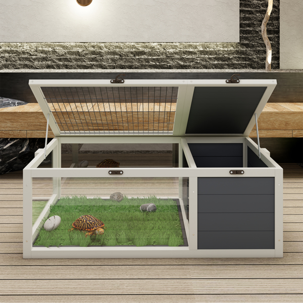 39.5英寸木制陆龟屋室内龟类栖息地爬行动物笼，适用于小型动物蜥蜴、壁虎，带2个可拆卸防水托盘--不支持self-pick up-11