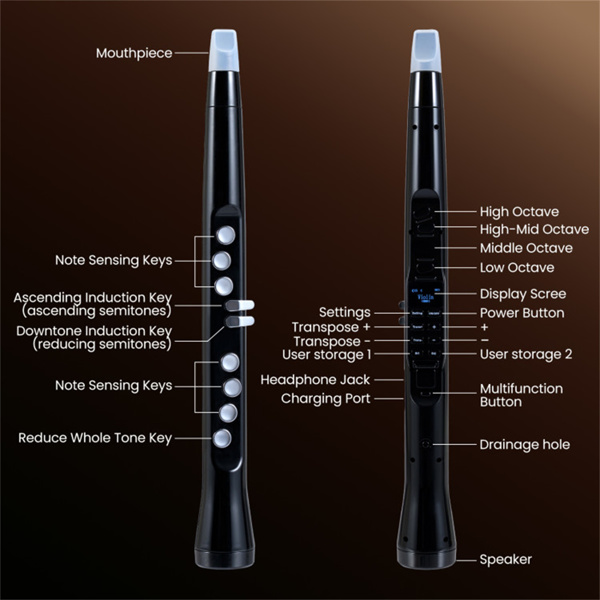 便携式无线MIDI电子萨克斯管-100音调，3W高保真扬声器，12小时播放时间，0.7磅（黑色ABS）-6