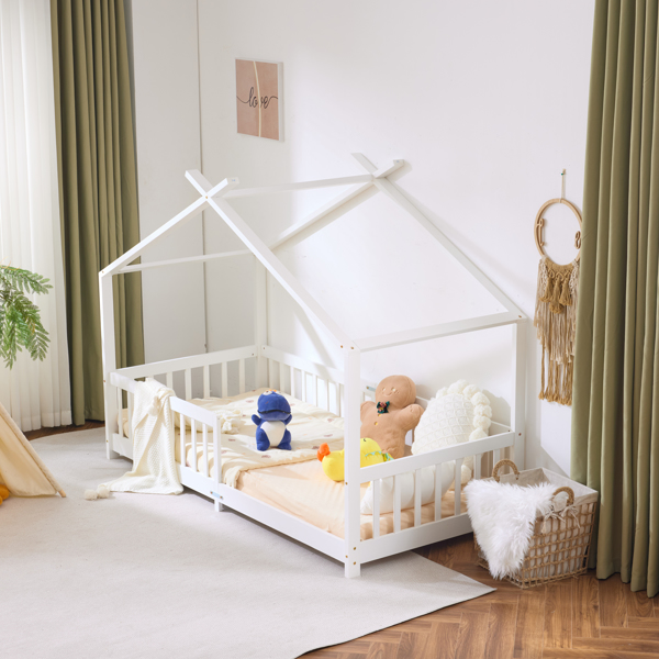 白色 油漆面 松木 X型屋顶造型 196*98*156cm 儿童木床-14