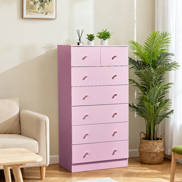 马卡龙粉 刨花板 贴麻面三胺 66*40*131cm 5+2抽 抽屉柜 哑金把手-7