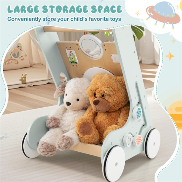 8合1木制婴儿学步车推拉学习活动中心，带轮子，适合1岁以上幼儿-绿色-7