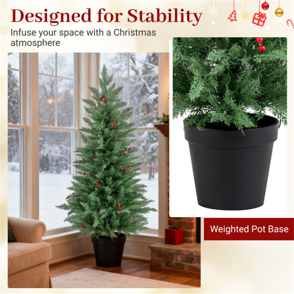 2棵4FT LED圣诞树，带定时器和15个红莓簇，易于组装-6