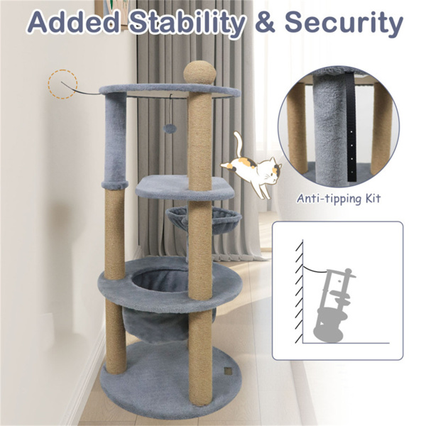 47英寸猫塔，带抓杆-多层猫树，用于放松和玩耍，浅灰色-4