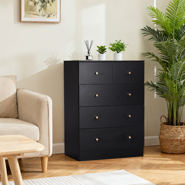 黑色 刨花板 贴麻面三胺 66*40*91cm 3+2抽 抽屉柜 哑金把手-7