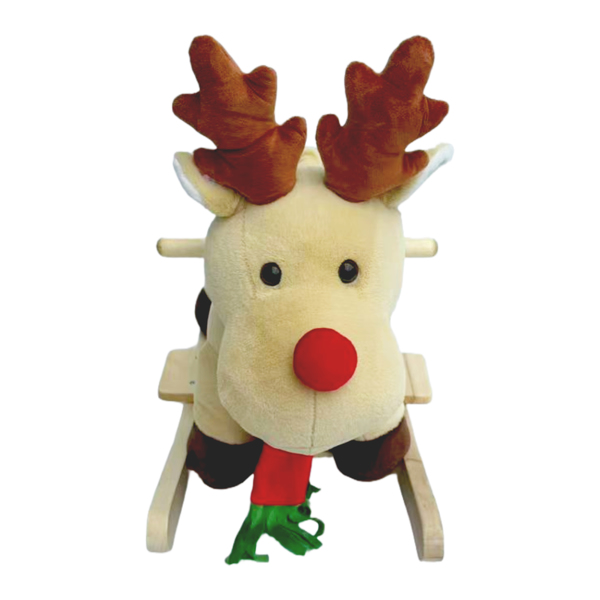 儿童骑乘摇摇马玩具，带摇篮曲，麋鹿造型，配有手偶和安全带，适合1-3岁儿童，柔软毛绒面料，杏色，通过CPC认证-8