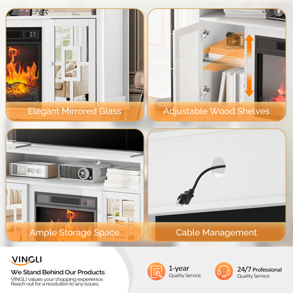 白色 浮雕面 120x40x80.7cm 蜂巢板 刨花板贴三胺 带镜面双门 适用18in壁炉芯 壁炉电视柜 -3