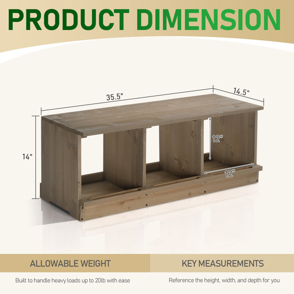 35.5*14.5*14inch 3隔间 灰色 平顶双层 组装 杉木 喂食用品-7
