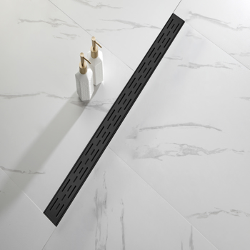 36英寸不锈钢线性淋浴地漏，含毛发过滤器与调平脚