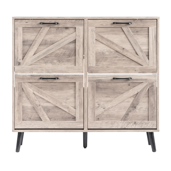 谷仓门4翻斗 金属黑色一字把手+三胺刨花板+黑色实木塑封锥形腿 鞋柜 106*24*98cm 水洗灰-5