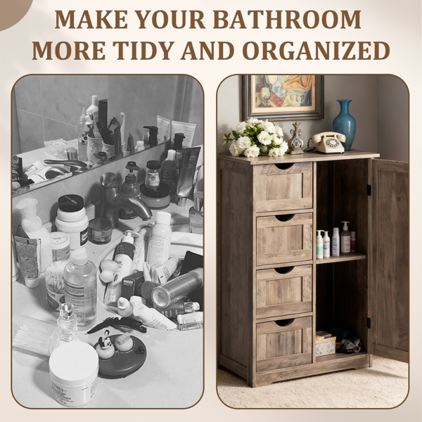 水洗灰 密度板三胺贴面 56*30*80cm 4抽 1门 浴室立柜-16