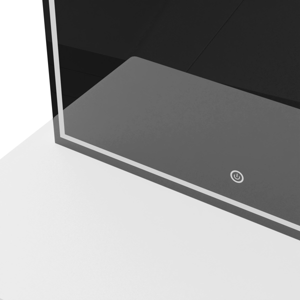 带镜子的梳妆台套装，化妆桌配有一个抽屉，可收纳化妆品，卧室梳妆台配有可调光LED灯和凳子，白色饰面-6